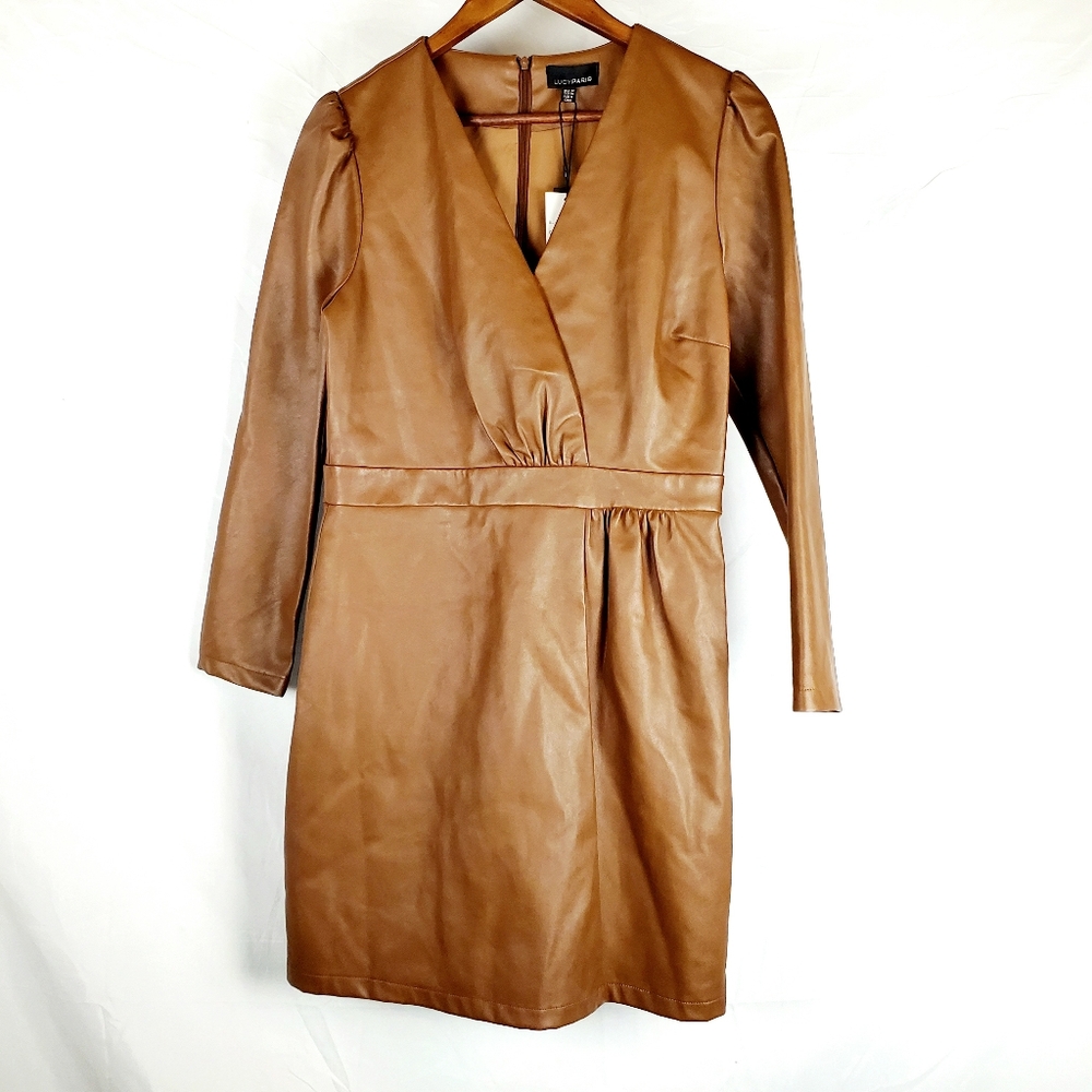 NWT‎ Lucy Paris Cognac Faux Leather Dress